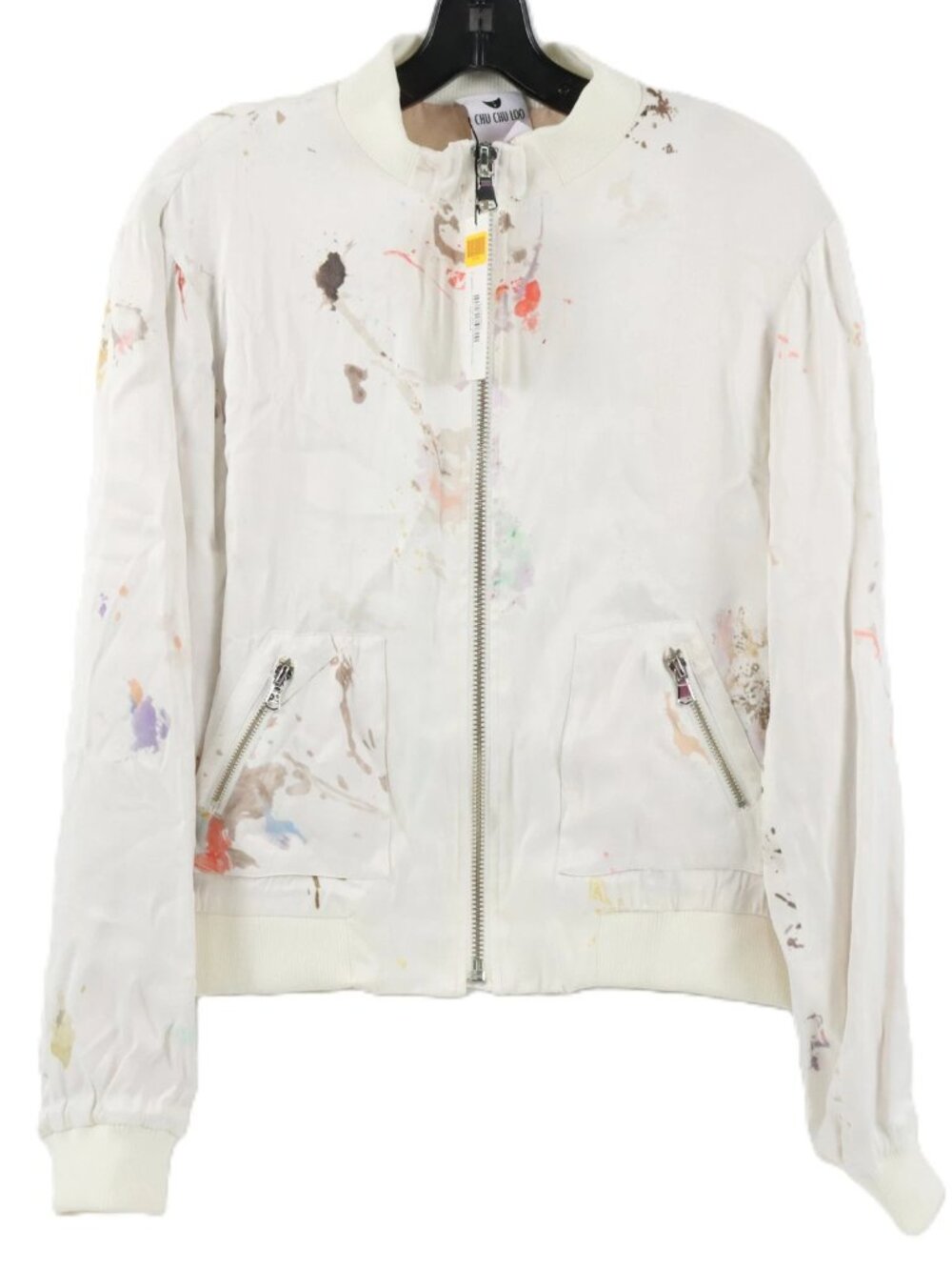 Chu Chu Loo Perez Splatter Silk Bomber Jacket In Off White/Ivory Wedding Party